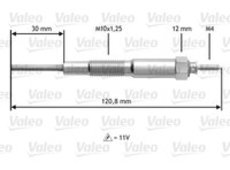 Glühkerze | Valeo, Anschlusstechnik: M4, Gewindemaß: M10X1.25 Länge über Alles: 120,8 mm