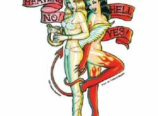 Aufkleber Heaven No Hell Yes Kirsten Easthope Engel Teufel Pin Up Tattoo Retro