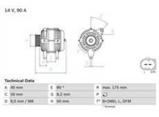 Generator | Bosch, Abstand von Riemenscheibe zum Generator: 39,6 mm, Befestigungsart: Doppelschwenkarm Drehrichtung: Drehrichtung im Uhrzeigersinn