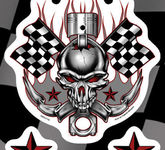 Aufkleber Racing Skull Nautic Kolben Raceflag Flammen Hot Rod Muscle Car Rocker