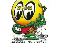 Mooneyes Moon &  Rat Fink Aufkleber Go with Moon Herkules Hot Rod Custom Race V8