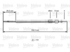 Glühkerze | Valeo, Anschlusstechnik: PIN, Gewindemaß: M9X1 Länge über Alles: 150,9 mm